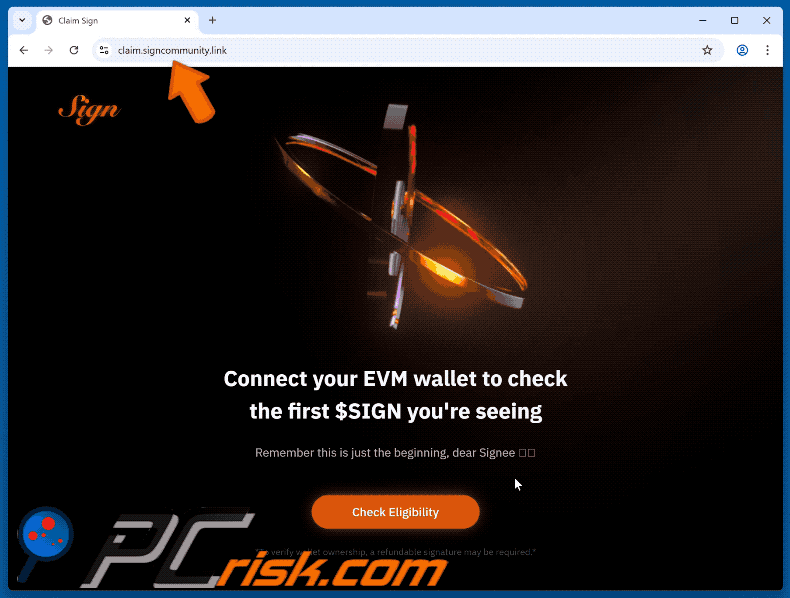 Appearance of Claim Sign scam (GIF)
