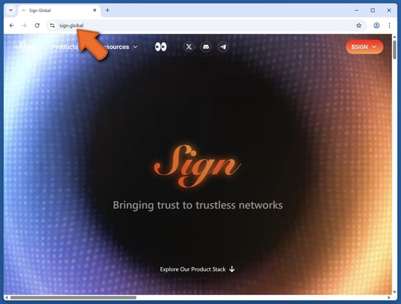 Appearance of the real Sign Protocol website (sign.global)