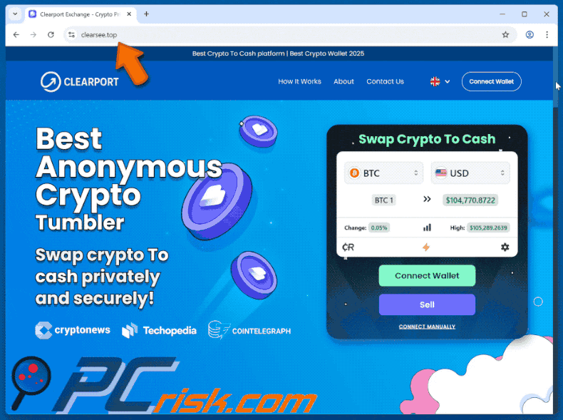 Appearance of Clearport Crypto Tumbler scam
