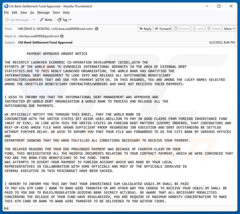 Contract/Inheritance/Winning Payment email scam (2025-06-04)