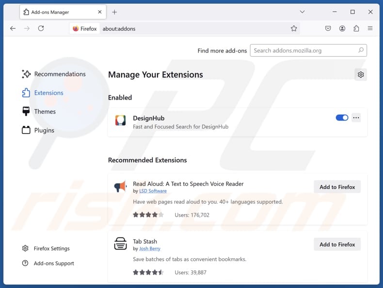 Removing DesignHub adware from Mozilla Firefox step 2