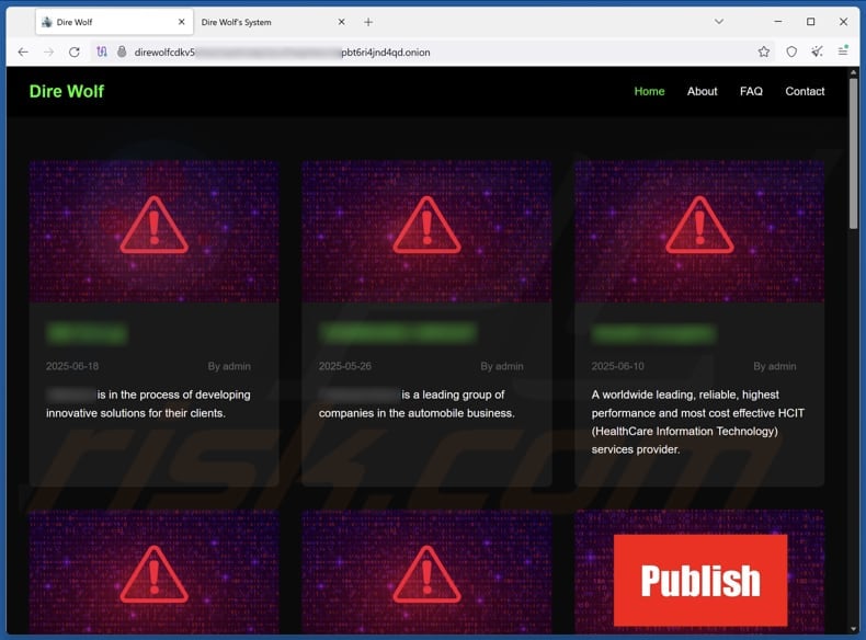 Dire Wolf Ransomware data leaking site