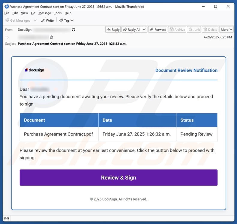 DocuSign - Document Review Notification email spam campaign