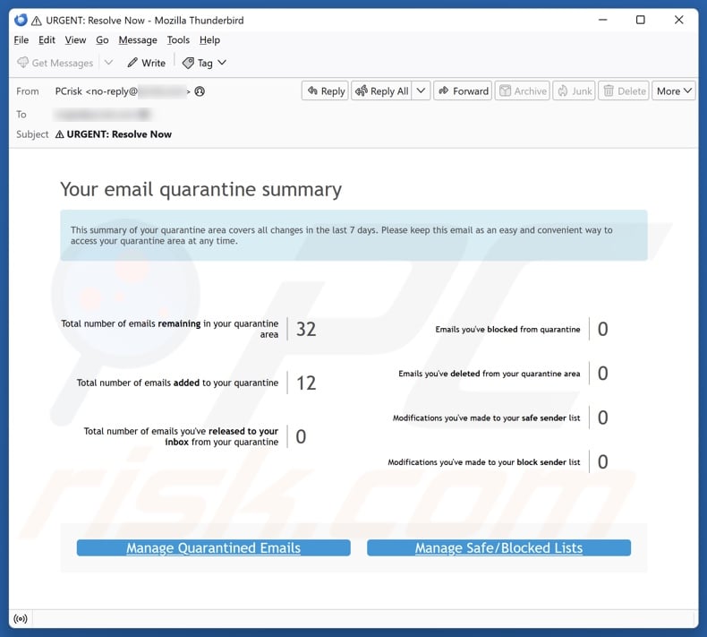 Email Quarantine Summary email spam campaign