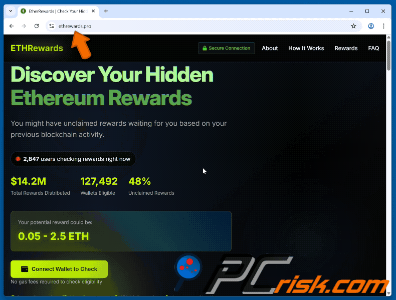 Appearance of Ethereum (ETH) Rewards scam (GIF)