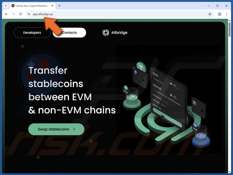 Fake Allbridge website (app.allbrjdge[.]xyz)