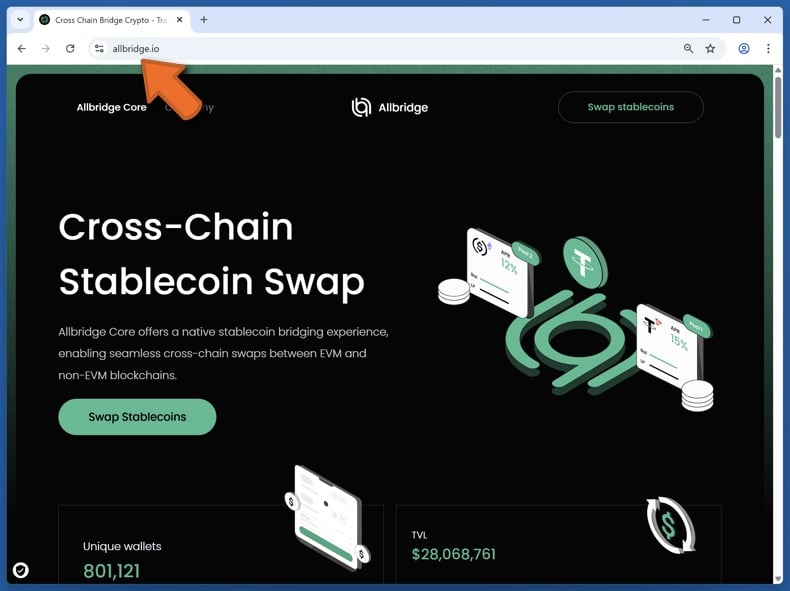 Appearance of the real Allbridge website (allbridge.io)