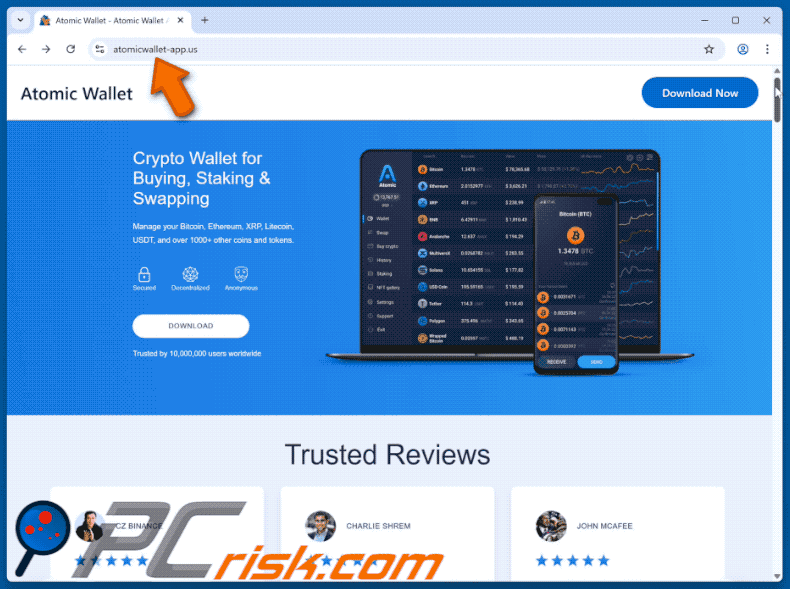 Appearance of the fake Atomic Wallet website (GIF)