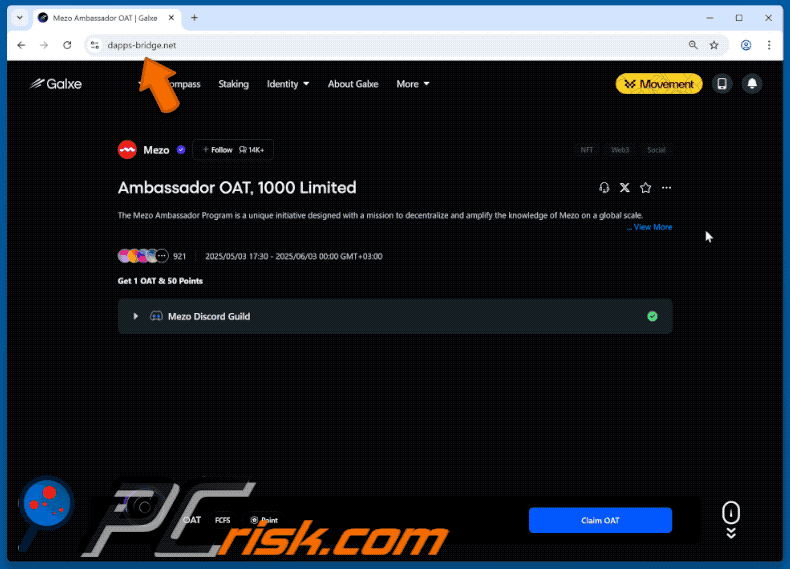 Appearance of the fake Galxe site (GIF)