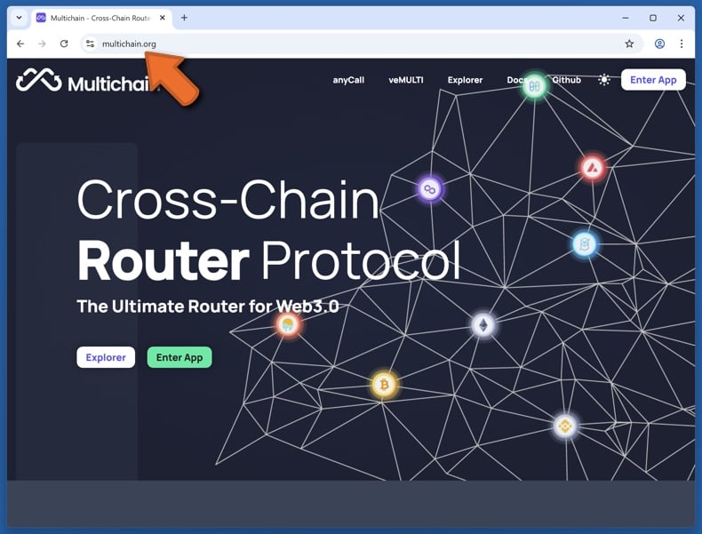 Appearance of the real Multichain website (multichain.org)