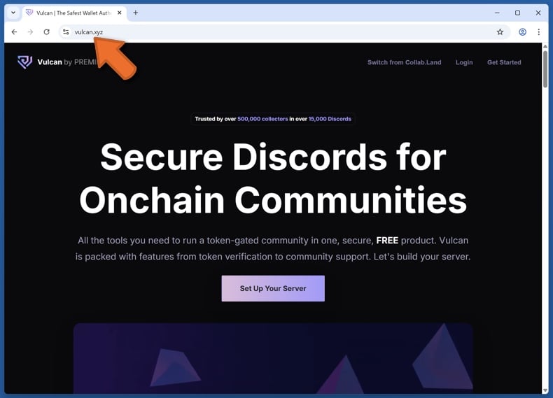 Appearance of the real Vulcan website (vulcan.xyz)