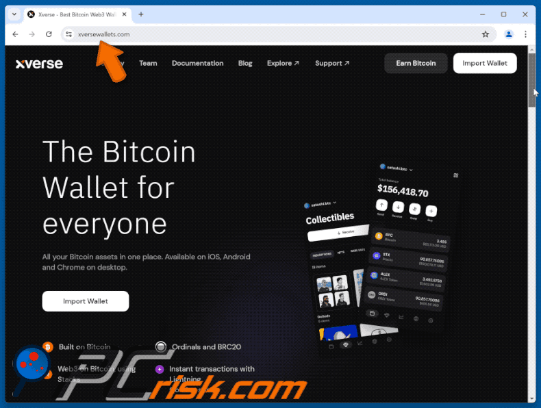 Appearance of the fake Xverse website (GIF)
