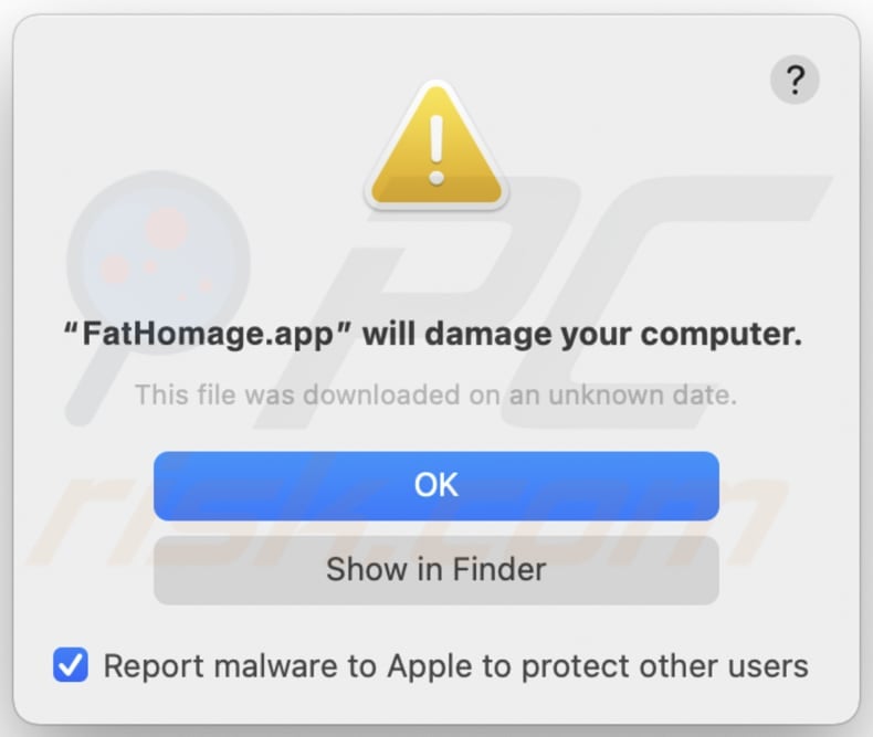 FatHomage.app adware warning before installation