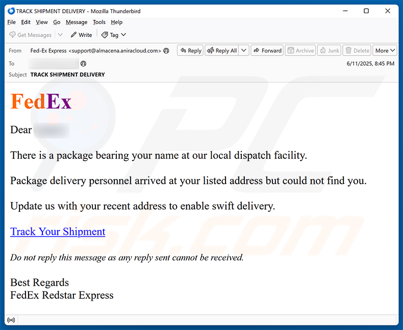 FedEx Delivery Address Confirmation Email Scam (2025-06-16)