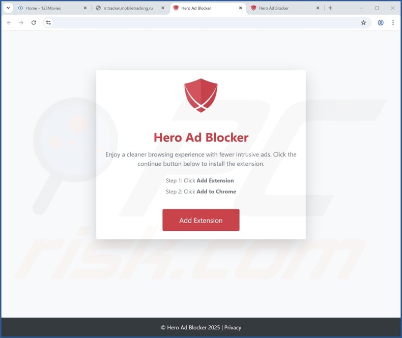 Website promoting Hero Ad Blocker adware