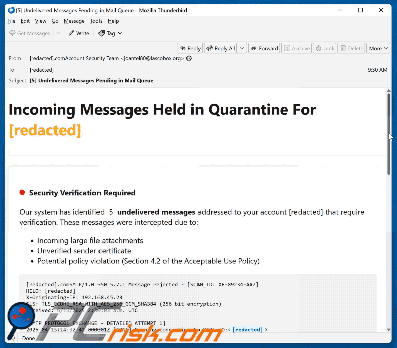 Incoming Messages Held In Quarantine Email Scam