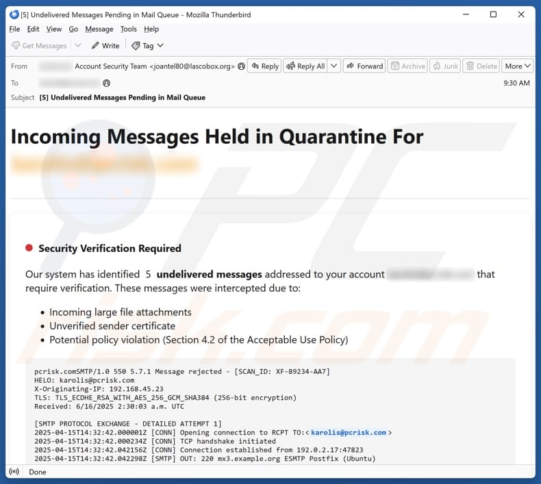 Incoming Messages Held In Quarantine email spam campaign