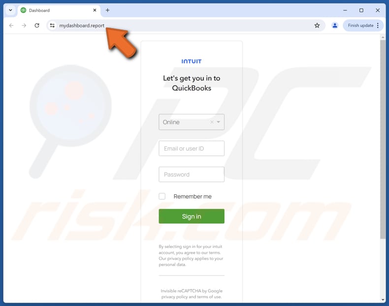 Intuit QuickBooks Account Details Email Scam phishing page