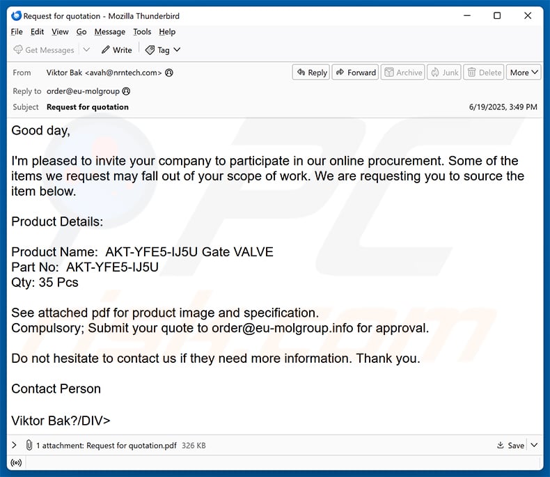 Invitation To Supply Products email scam (2025-06-20)