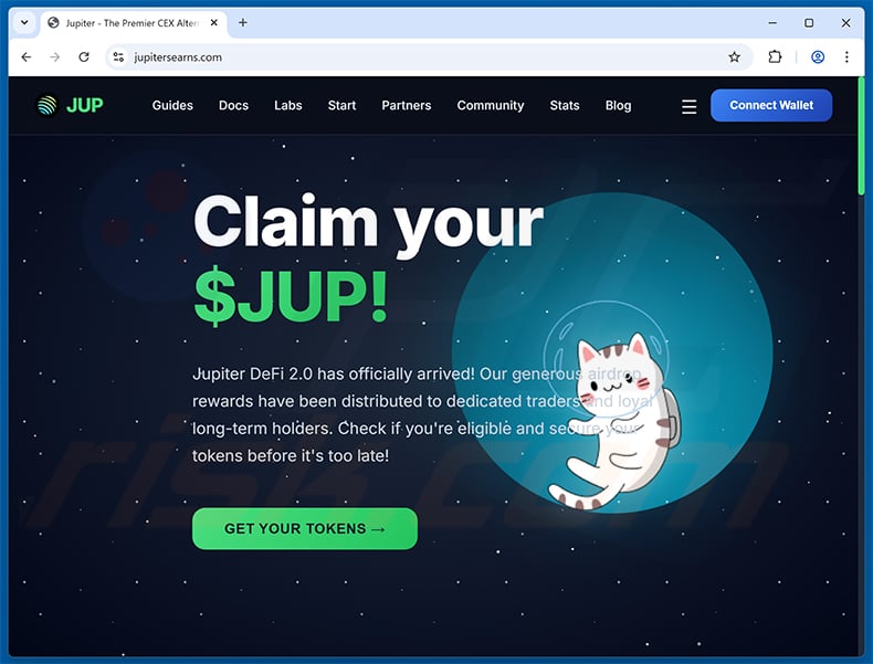 Jupiter Airdrop scam website - jupitersearns[.]com