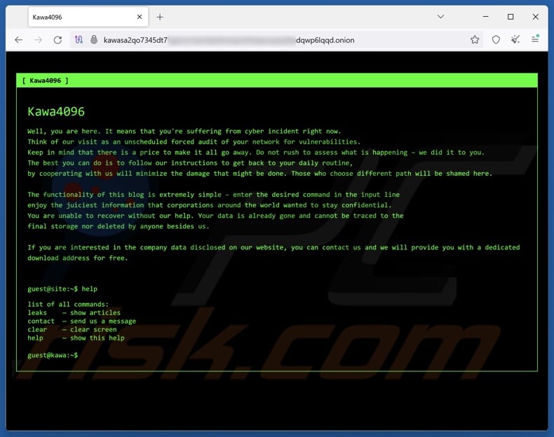 KaWaLocker ransomware Tor website