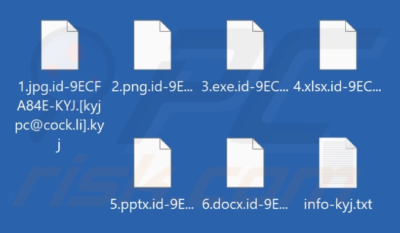 Files encrypted by Kyj ransomware (.kyj extension)
