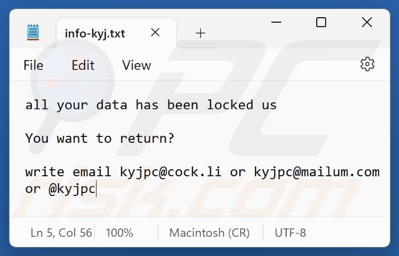 Kyj ransomware text file (info-kyj.txt)