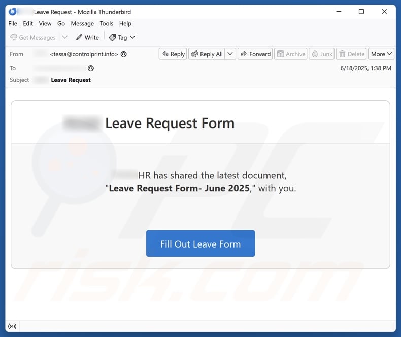 Leave Request Form email spam campaign