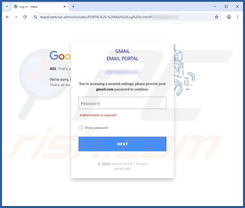 Mailbox Usage Warning Email Scam phishing site