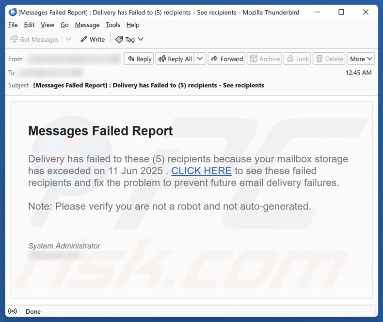 Messages Failed Report email spam campaign