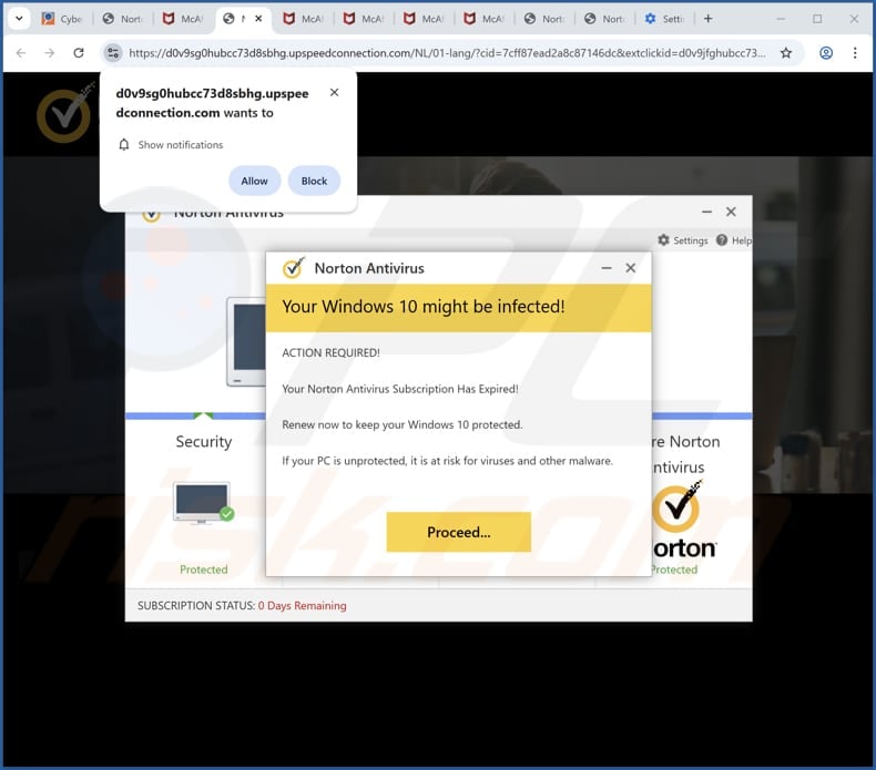 Norton Antivirus - Your Windows 10 Might Be Infected scam