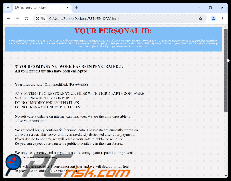 Ololo ransomware ransom note (RETURN_DATA.html)
