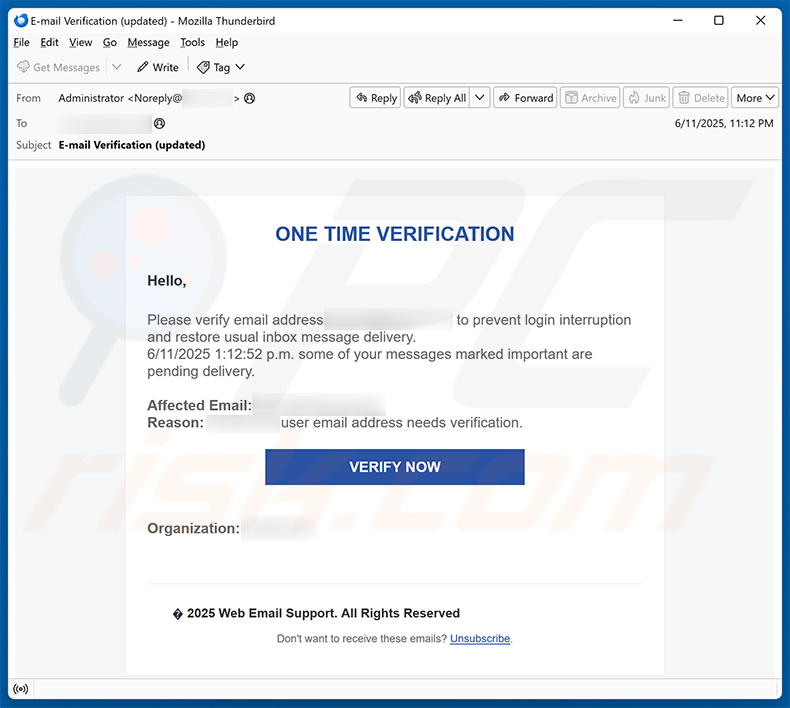 One Time Verification Email Scam (2025-06-16)