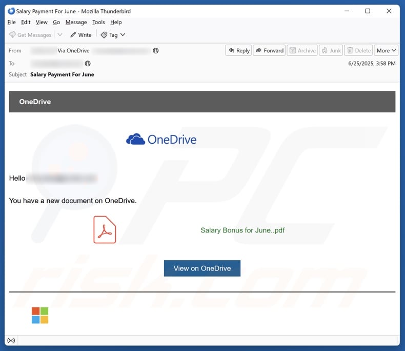 OneDrive - You Have A New Document email spam campaign