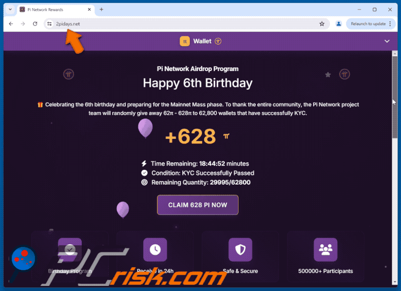 Appearance of the fake Pi Network Airdrop website (GIF)