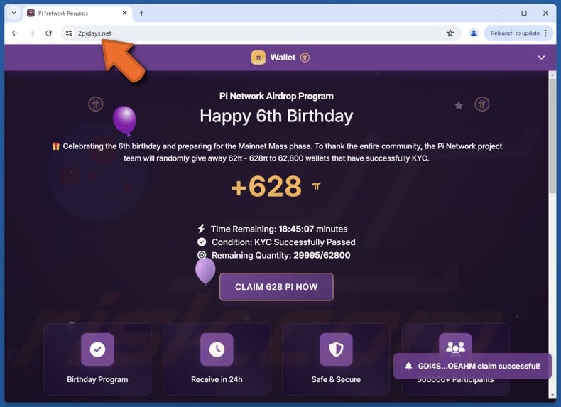 Fake Pi Network Airdrop website