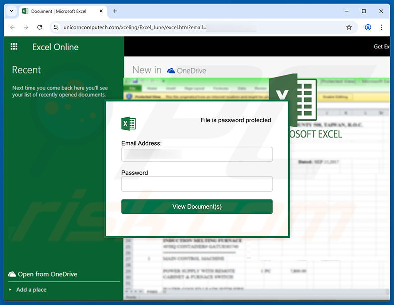 Phishing site promoted via Purchase Order And Quotation Of Best Price Email Scam