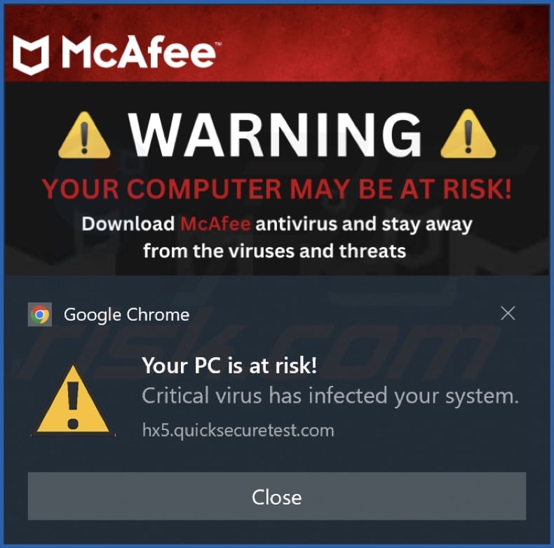 Ad delivered by the quicksecuretest[.]com webpage