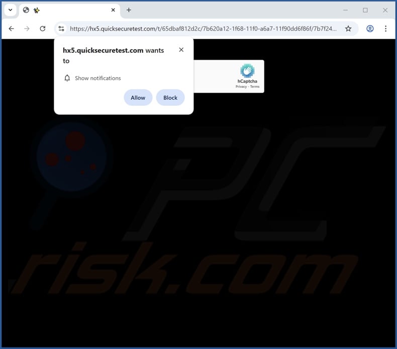 quicksecuretest[.]com pop-up redirects