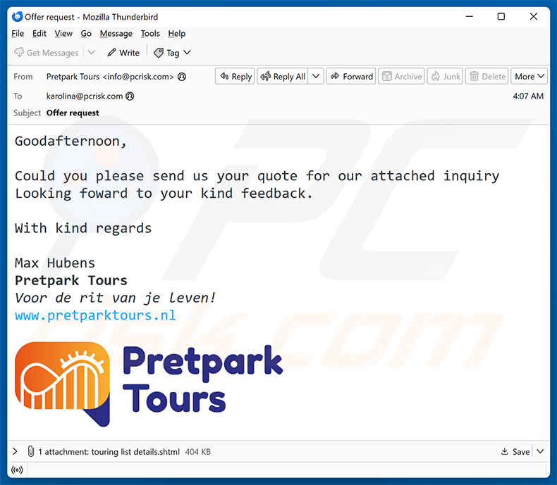Quote For The Attached Products email scam (2025-06-20)