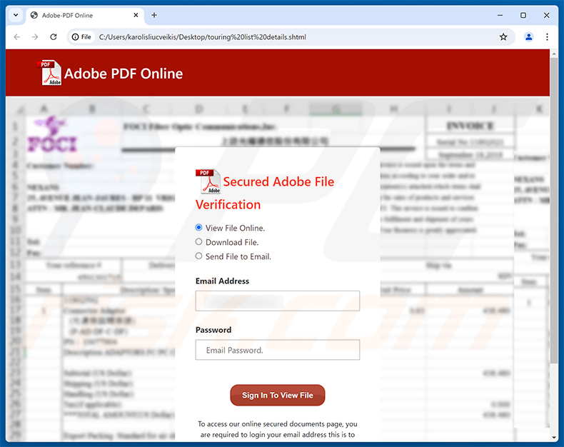Phishing HTML document distributed via Quote For The Attached Products Email Scam (2025-06-20)