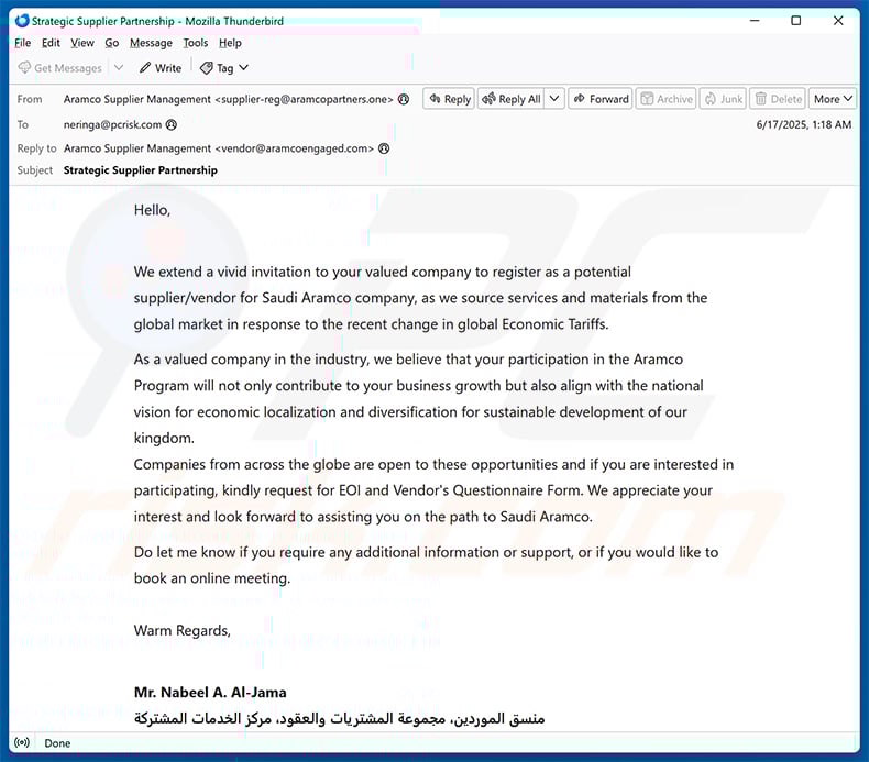 Saudi Aramco email scam (2025-06-18)