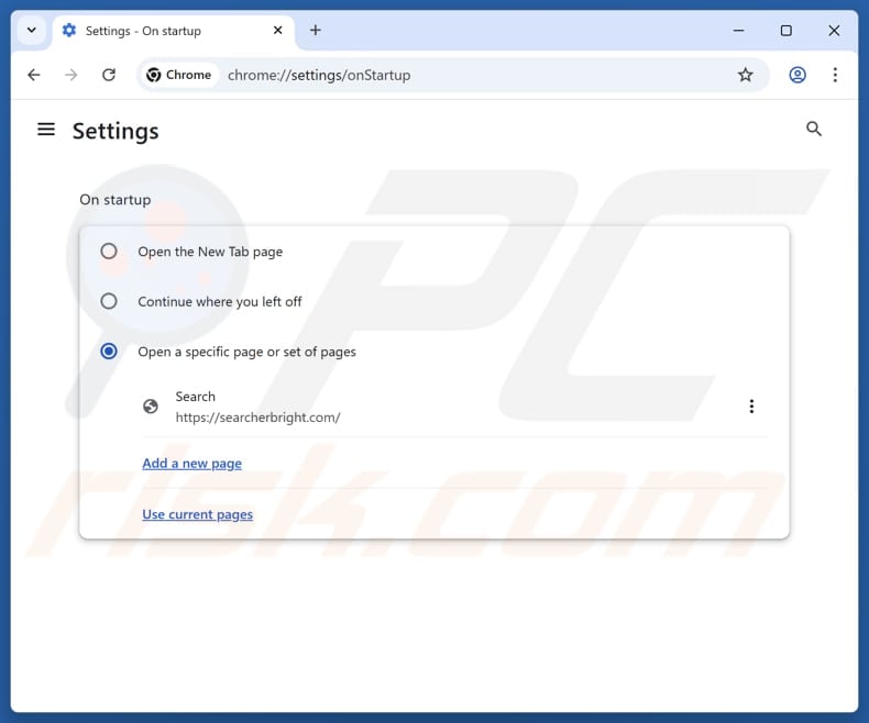 Removing searcherbright.com from Google Chrome homepage