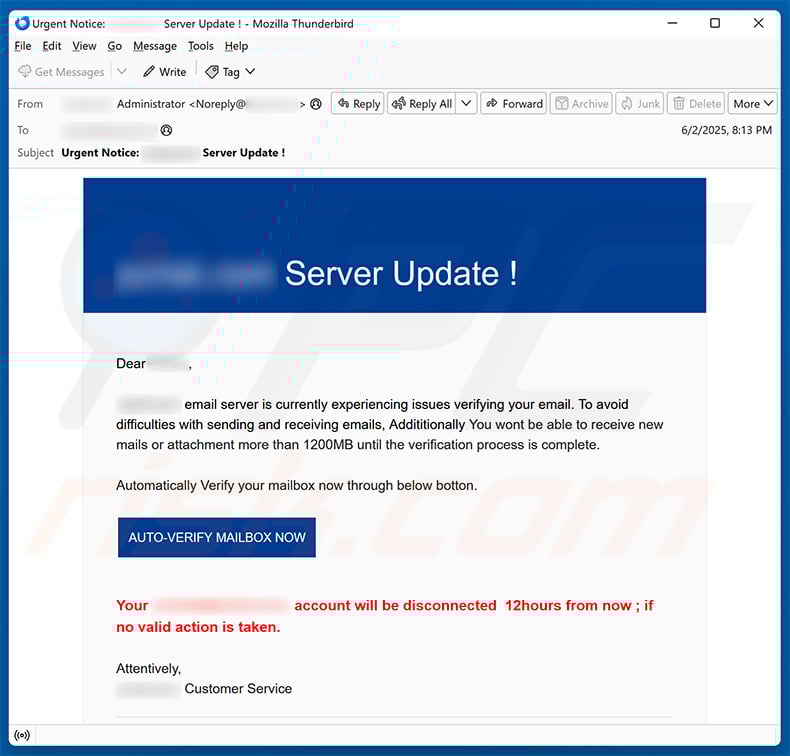 Server Update email scam (2025-06-03)