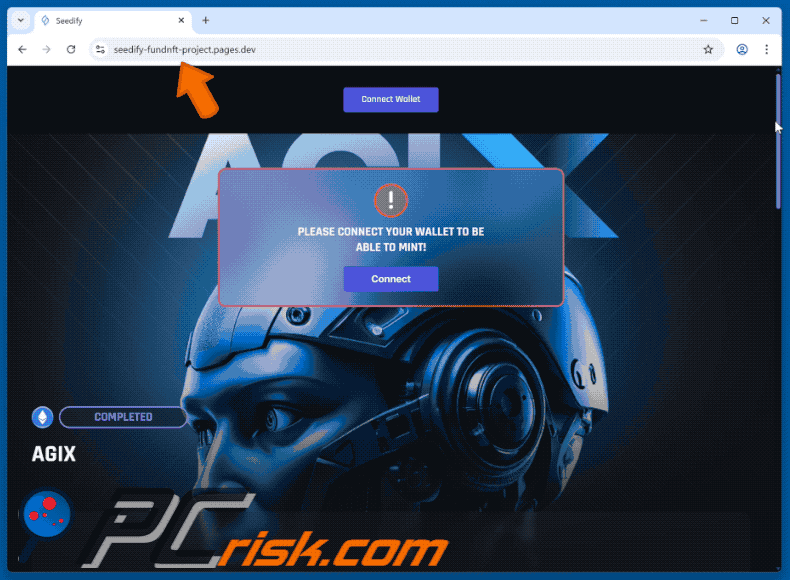 Appearance of the fake SingularityNET (AGIX) Minting website (GIF)