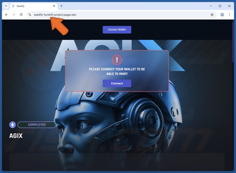 Fake SingularityNET (AGIX) Minting website