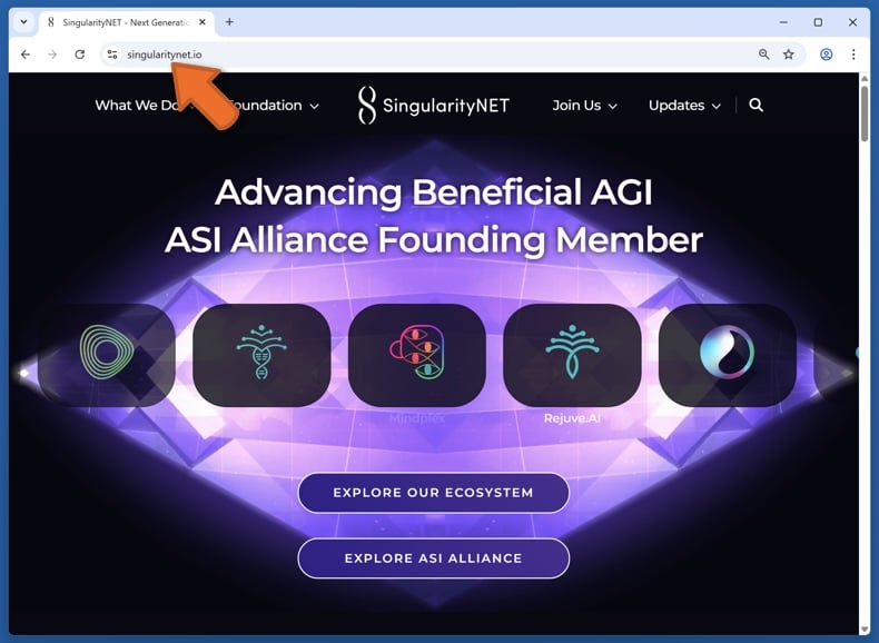 Appearance of the real SingularityNET website (singularitynet.io)
