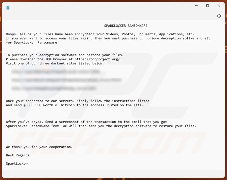SparkLocker ransomware ransom note (OPENME.txt)