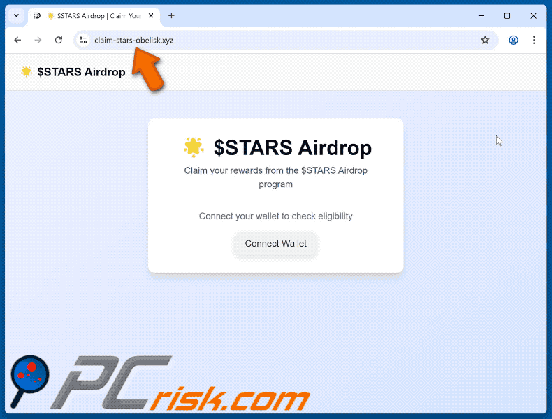 Appearance of $STARS Airdrop scam (GIF)