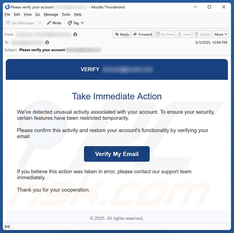 Take Immediate Action email spam campaign